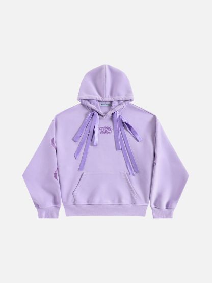 Aelfric Eden Cherry Bow Embroidery Pullover Hoodie-Limited Sale