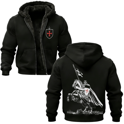 Knights Templar Crusader Banner Printed Zippered Hooded Fleece Cardigan-Limited Sale