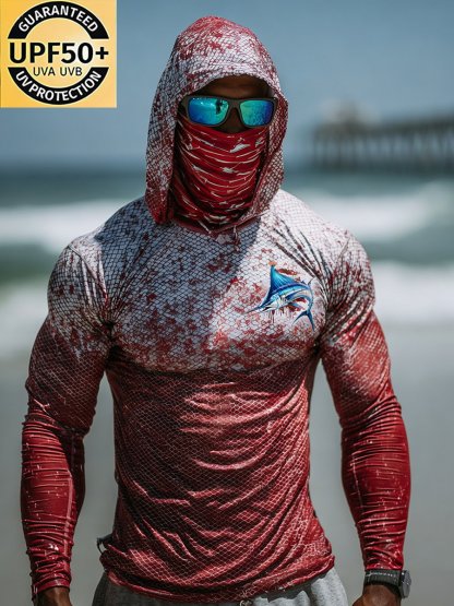 Men's Outdoor Sun Protection Breathable Cool Face Mask Hooded Printed Long-Sleeved Top-Limited Sale