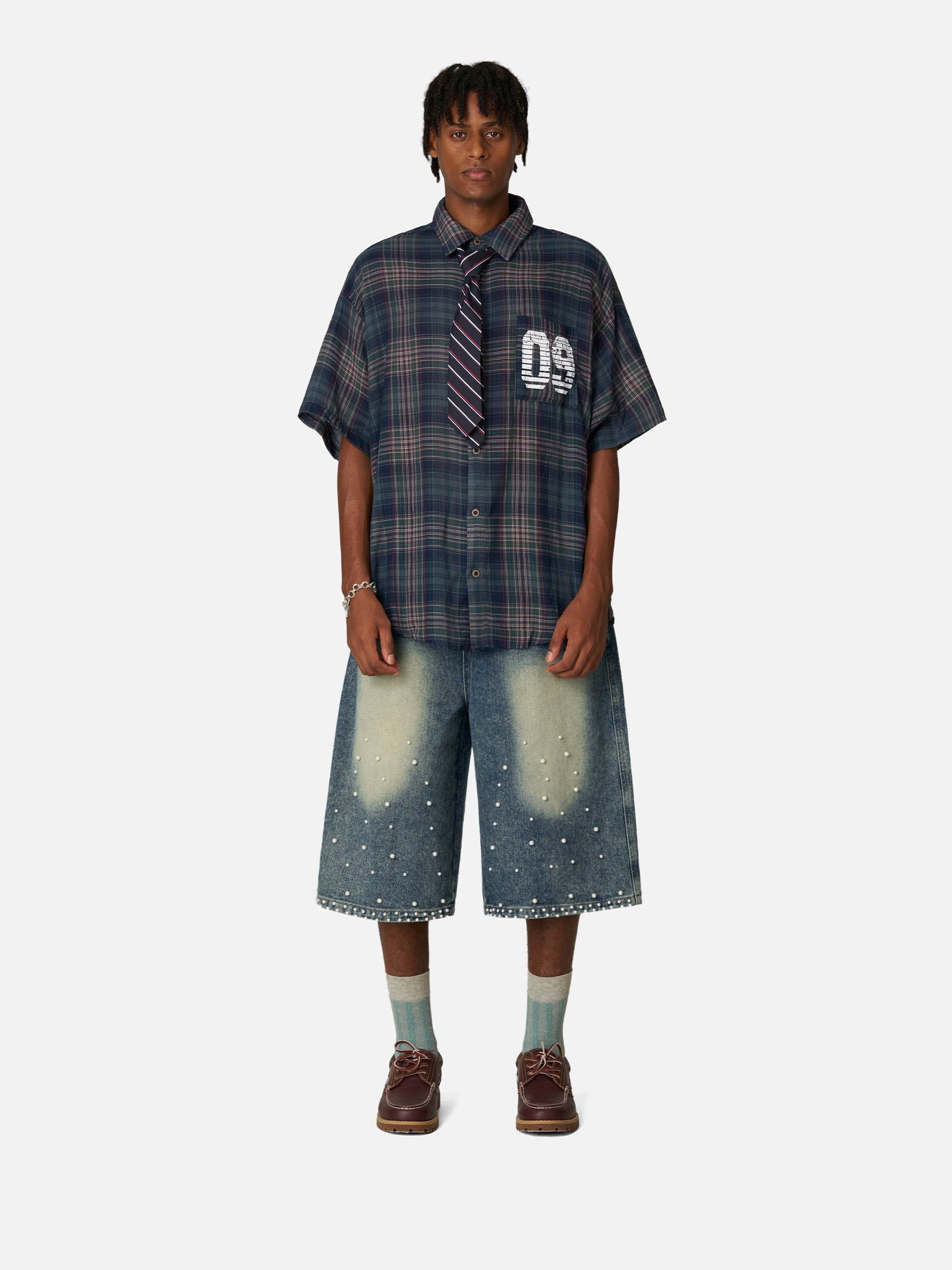 Aelfric Eden Pearl Embellished Baggy Longline Jorts-Limited Sale