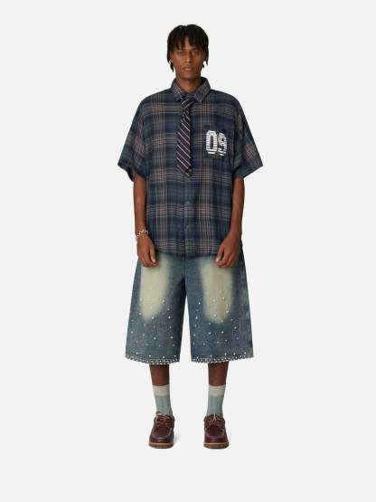 Aelfric Eden Pearl Embellished Baggy Longline Jorts-Limited Sale