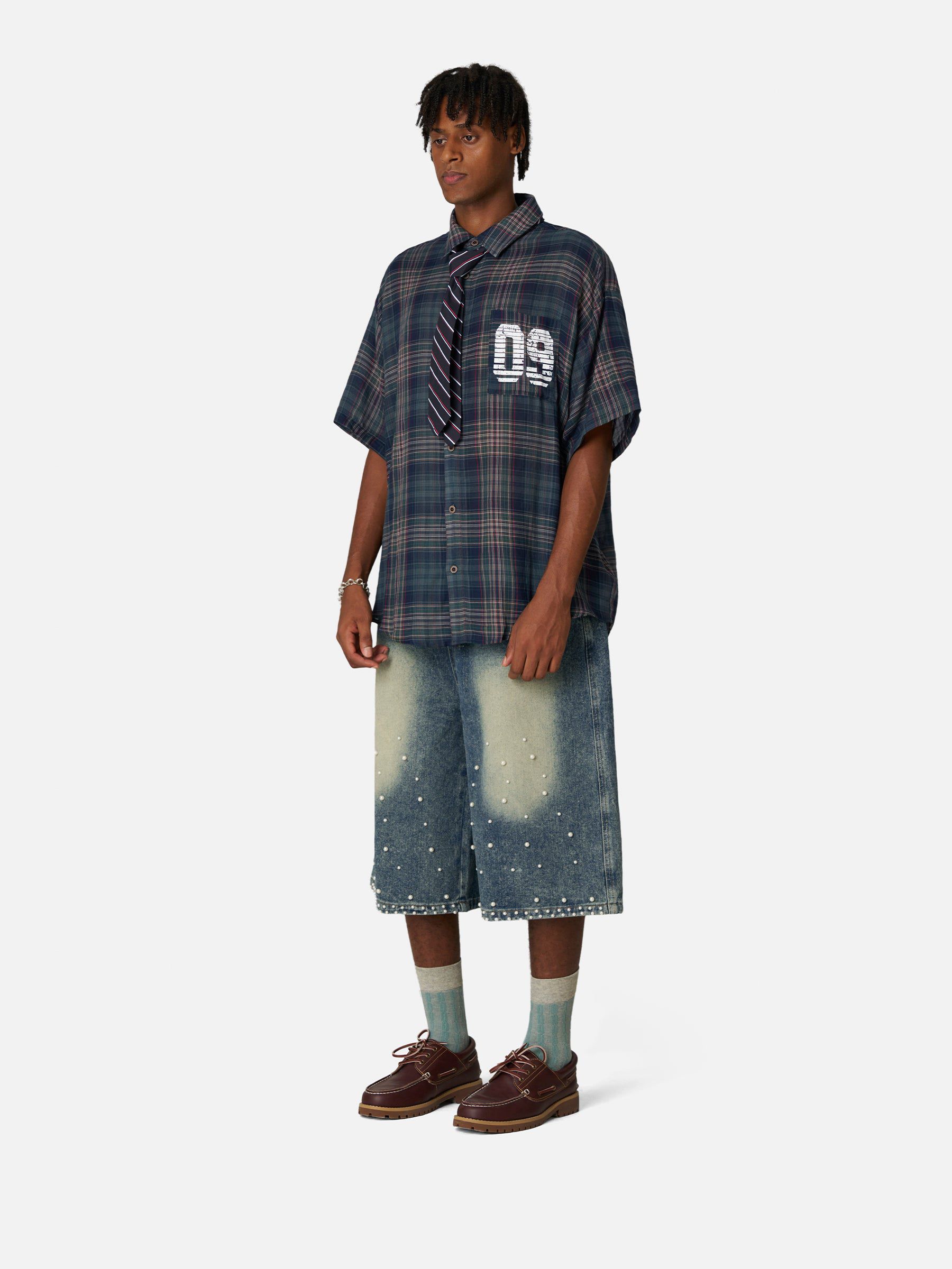 Aelfric Eden Pearl Embellished Baggy Longline Jorts-Limited Sale