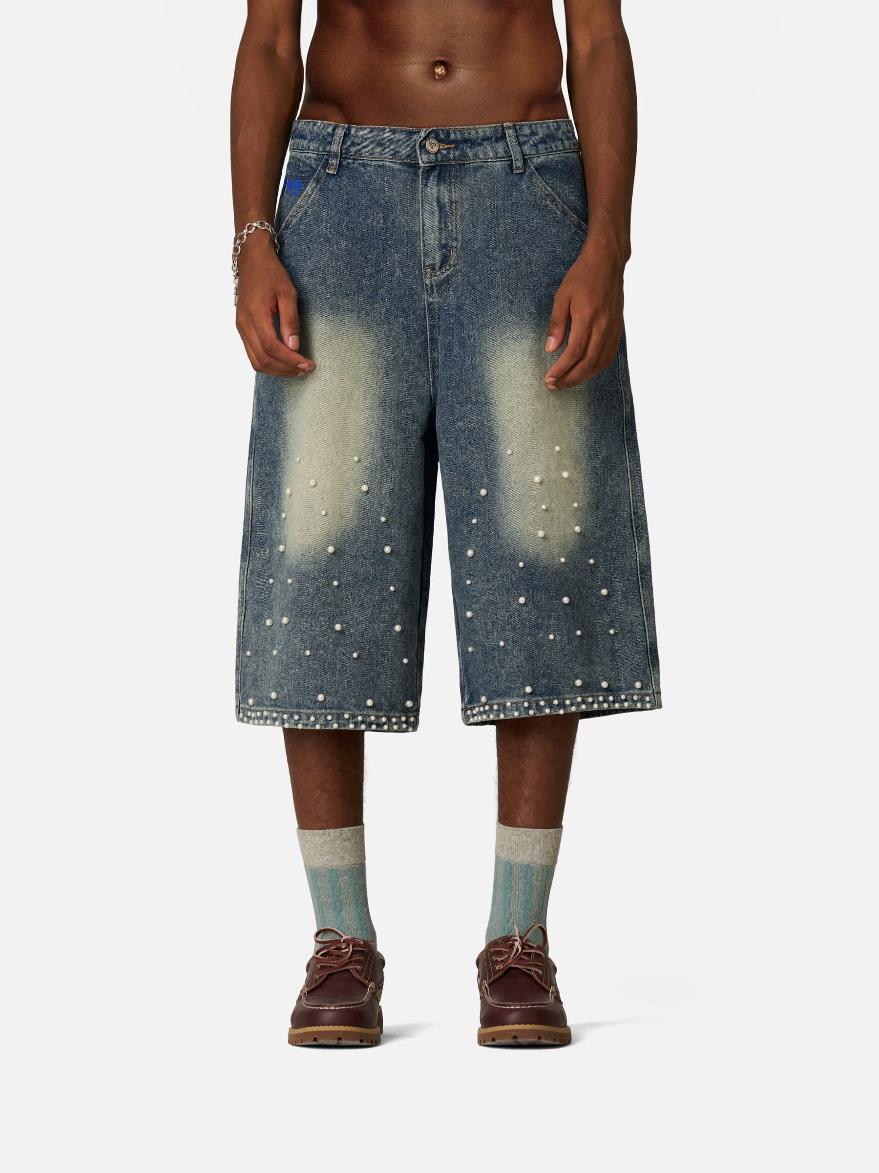 Aelfric Eden Pearl Embellished Baggy Longline Jorts-Limited Sale