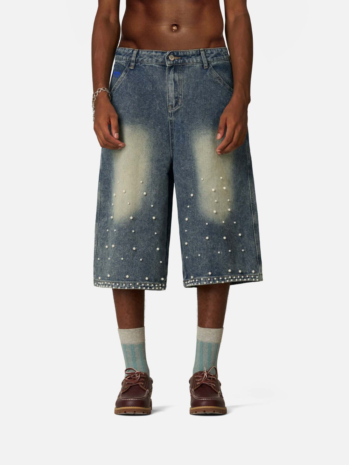Aelfric Eden Pearl Embellished Baggy Longline Jorts-Limited Sale