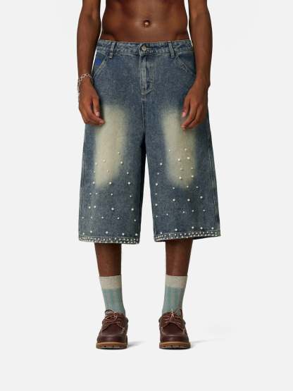Aelfric Eden Pearl Embellished Baggy Longline Jorts-Limited Sale