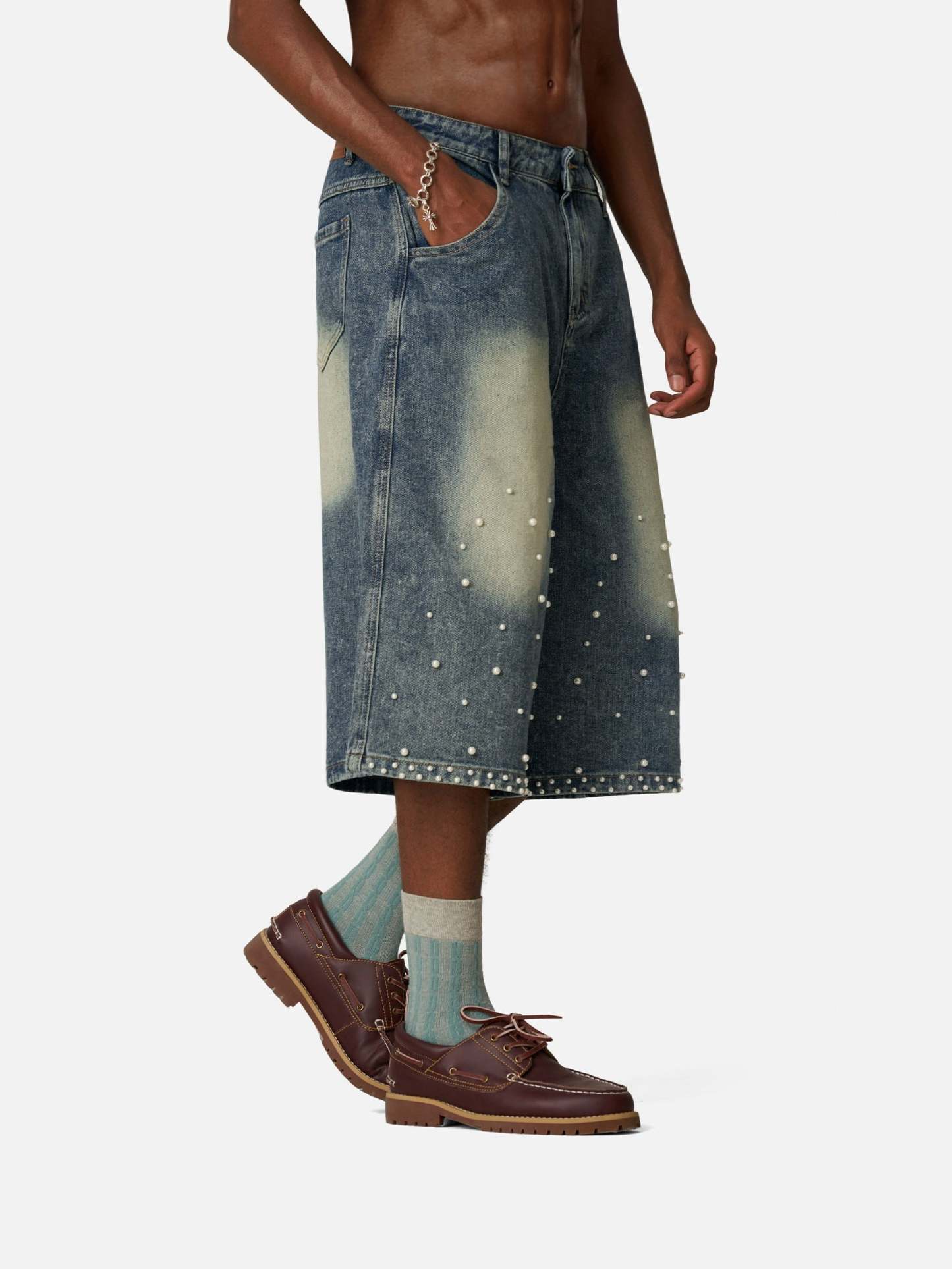 Aelfric Eden Pearl Embellished Baggy Longline Jorts-Limited Sale