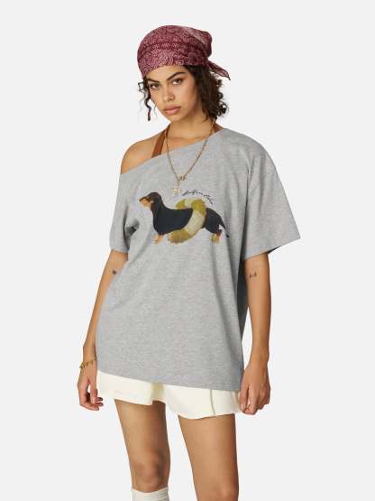 Aelfric Eden Dachshund Off-The-Shoulder Tee-Limited Sale