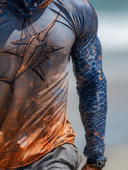 Men's Outdoor Sun Protection Breathable Cool Face Mask Hooded Printed Long-Sleeved Top-Limited Sale