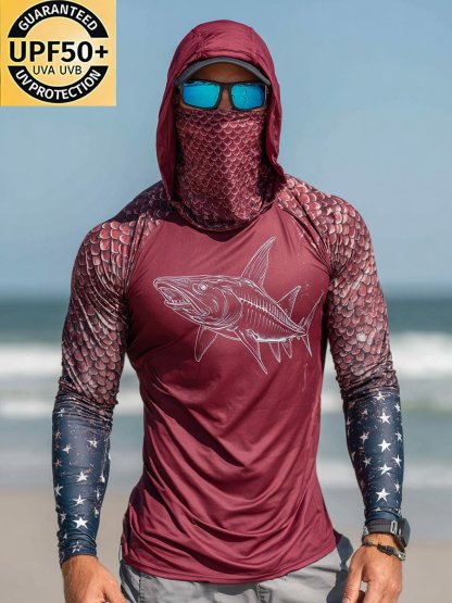 Men's Outdoor Sun Protection Breathable Cool Face Mask Hooded Printed Long-Sleeved Top-Limited Sale