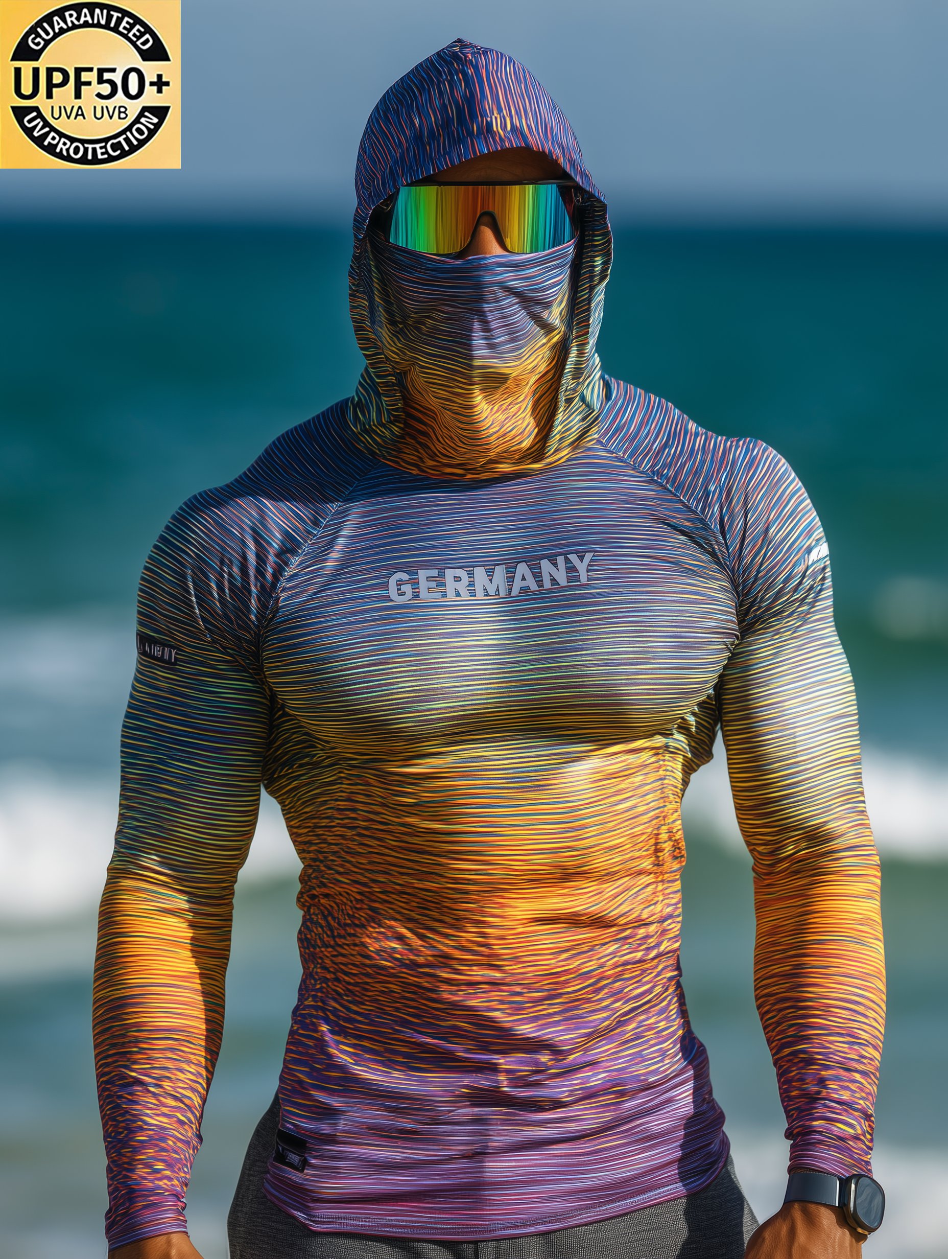 Gradient Stripes Germany Hooded Sun Shield Shirt-Limited Sale
