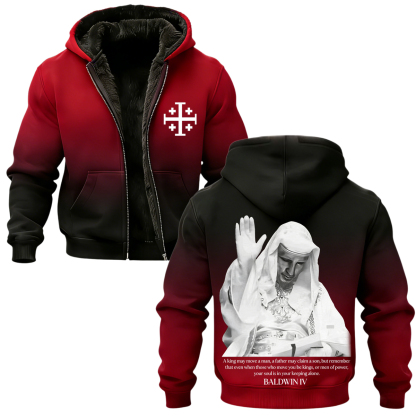 Baldwin IV Vintage Printed Zippered Hooded Fleece Cardigan-Limited Sale