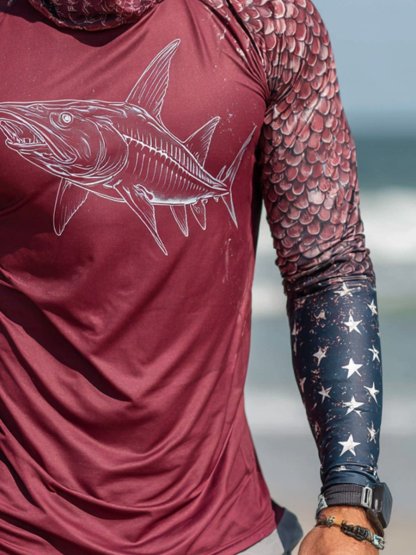 Men's Outdoor Sun Protection Breathable Cool Face Mask Hooded Printed Long-Sleeved Top-Limited Sale