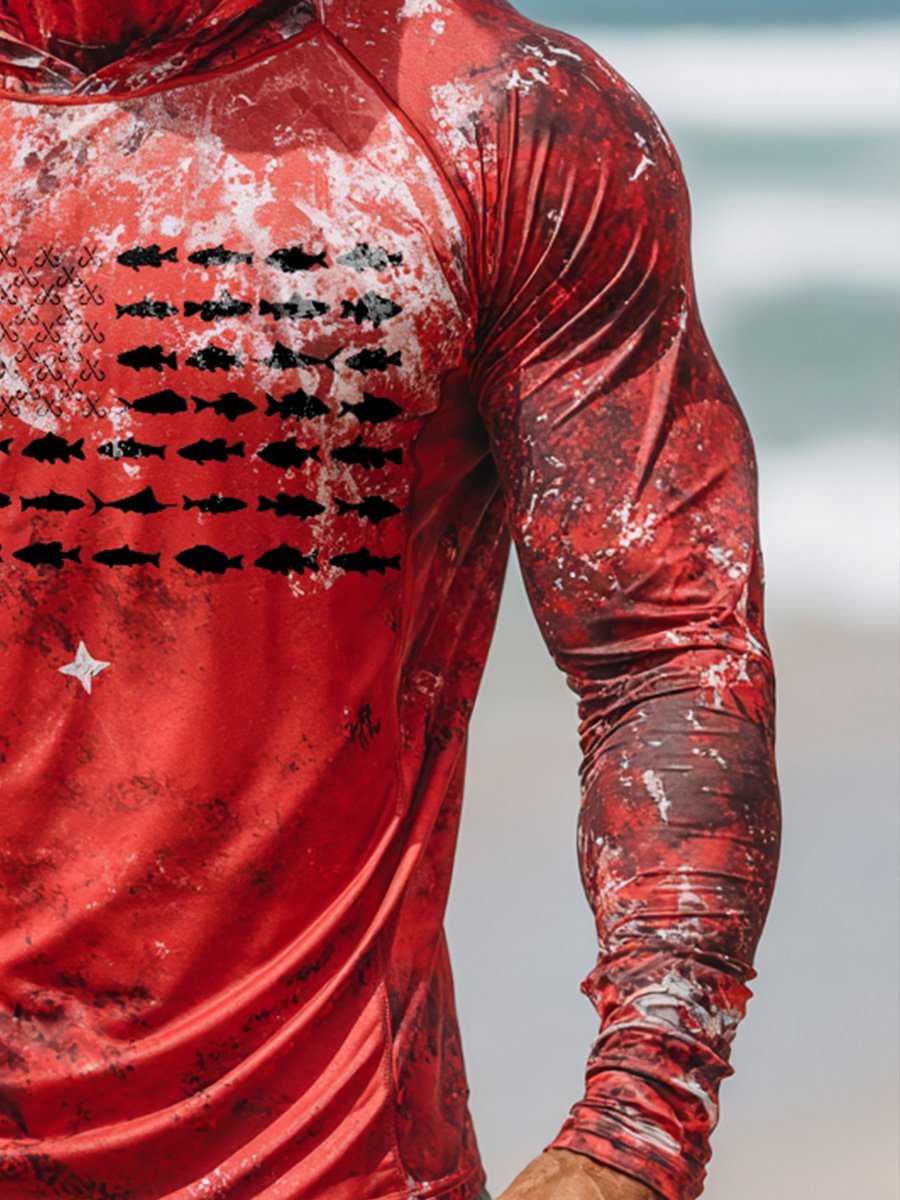 Men's Outdoor Sun Protection Breathable Cool Face Mask Hooded Printed Long-Sleeved Top-Limited Sale