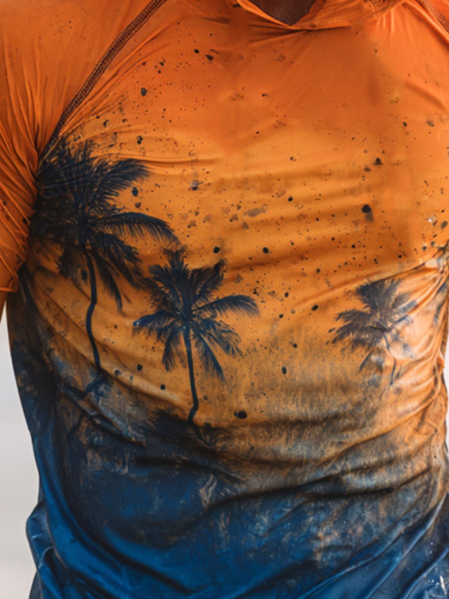 Men's Outdoor Sunscreen Breathable Cool Hooded Printed Surf Long-Sleeve Top-Limited Sale