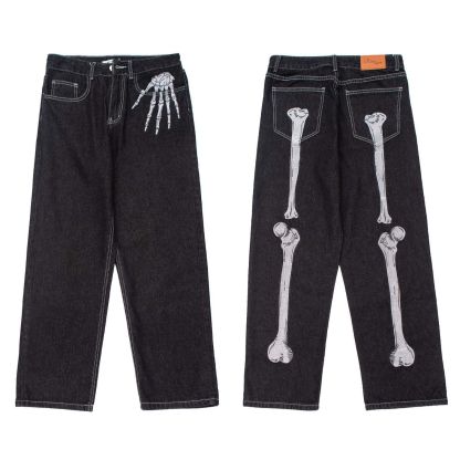 Streetwear dark-style bone print jean-Limited Sale