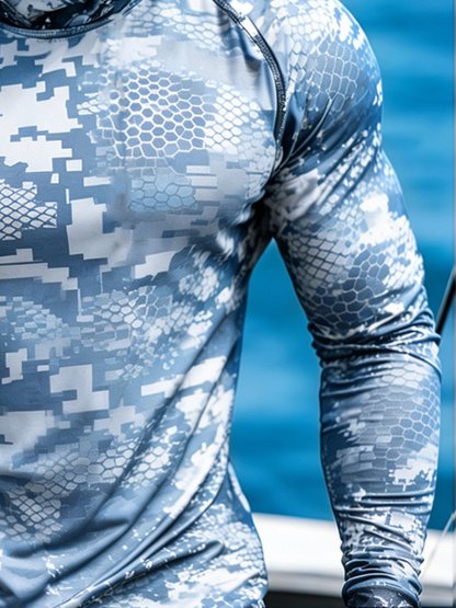 Men's Outdoor Sun Protection Breathable Cool Face Mask Hooded Printed Long-Sleeved Top-Limited Sale