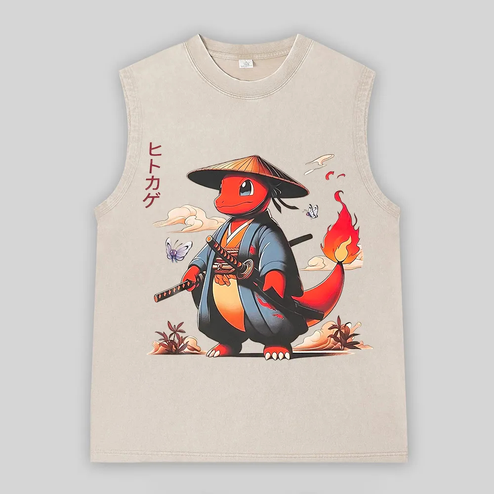 Pokémon Charmander Printed Men's Washed Vest-Limited Sale