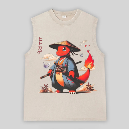 Pokémon Charmander Printed Men's Washed Vest-Limited Sale