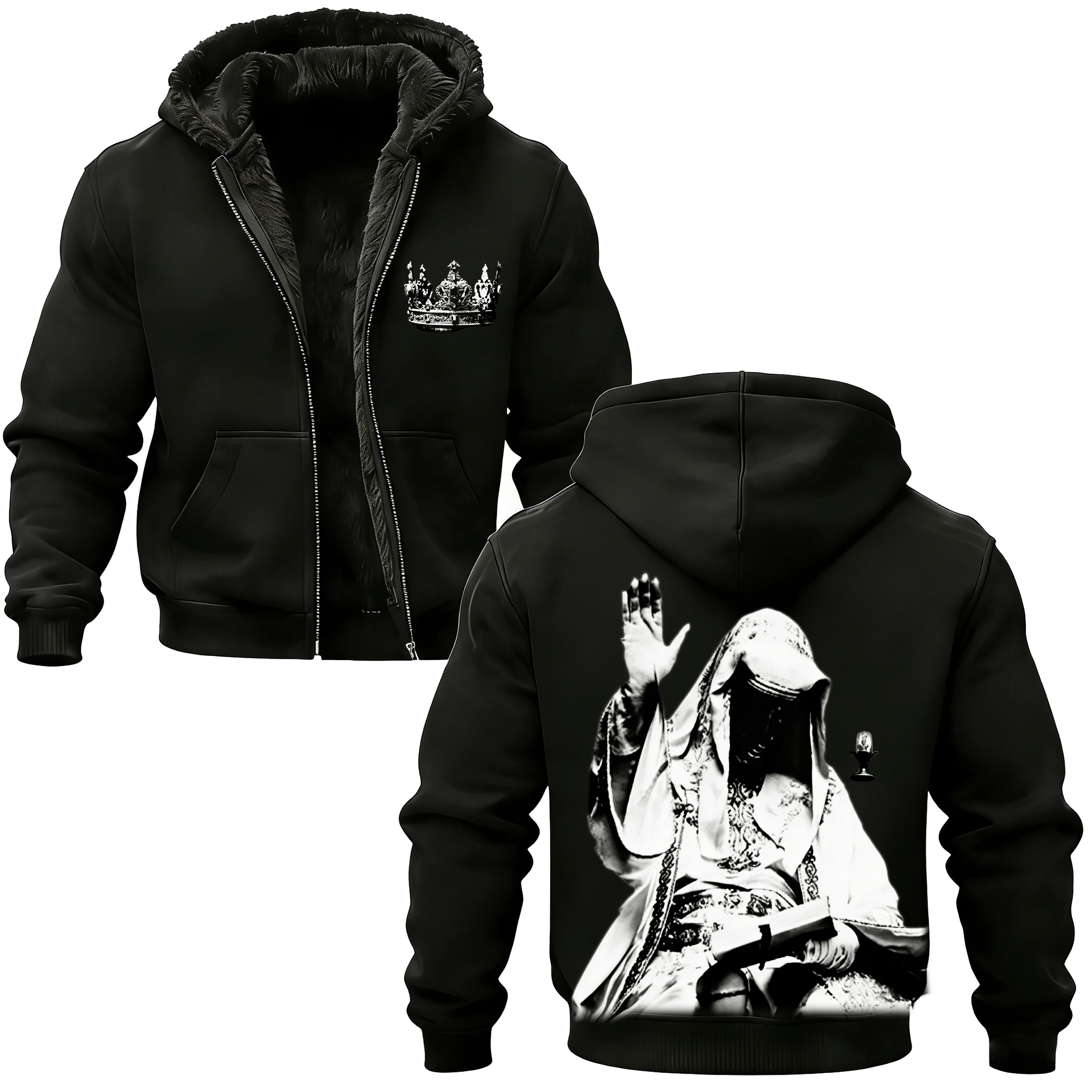 Baldwin IV Vintage Printed Zippered Hooded Fleece Cardigan-Limited Sale