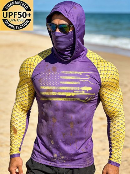 Men's Outdoor Sun Protection Breathable Cool Face Mask Hooded Printed Long-Sleeved Top-Limited Sale