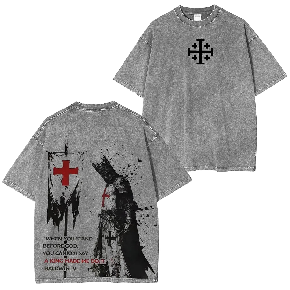 Knights Templar Crusader Banner Unisex Fit Washed T-Shirt-Limited Sale