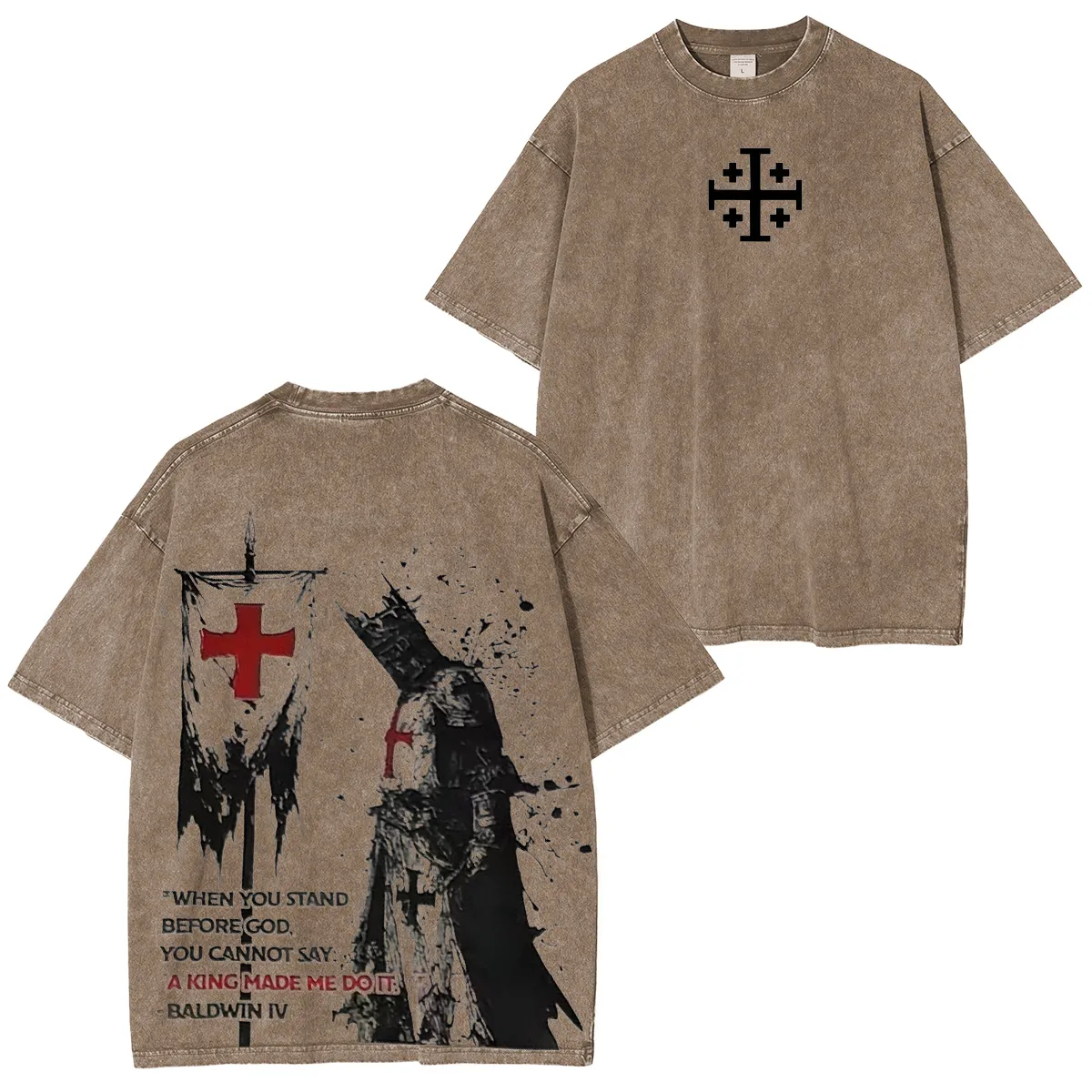 Knights Templar Crusader Banner Unisex Fit Washed T-Shirt-Limited Sale