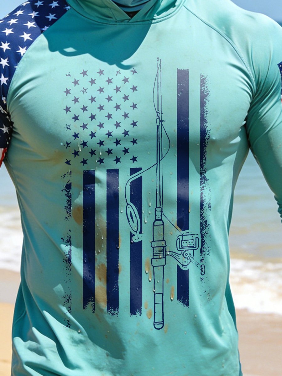 Men's Outdoor Sun Protection Breathable Cool Face Mask Hooded Printed Long-Sleeved Top-Limited Sale