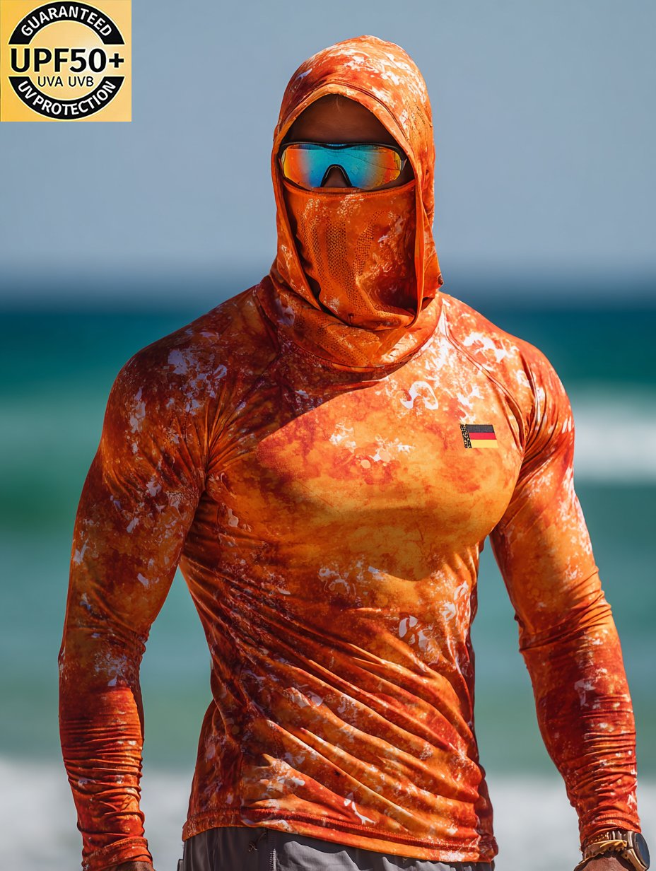Orange Bleach Tie Dye Germany Hooded Sun Shield Shirt-Limited Sale