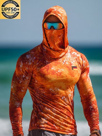 Orange Bleach Tie Dye Germany Hooded Sun Shield Shirt-Limited Sale