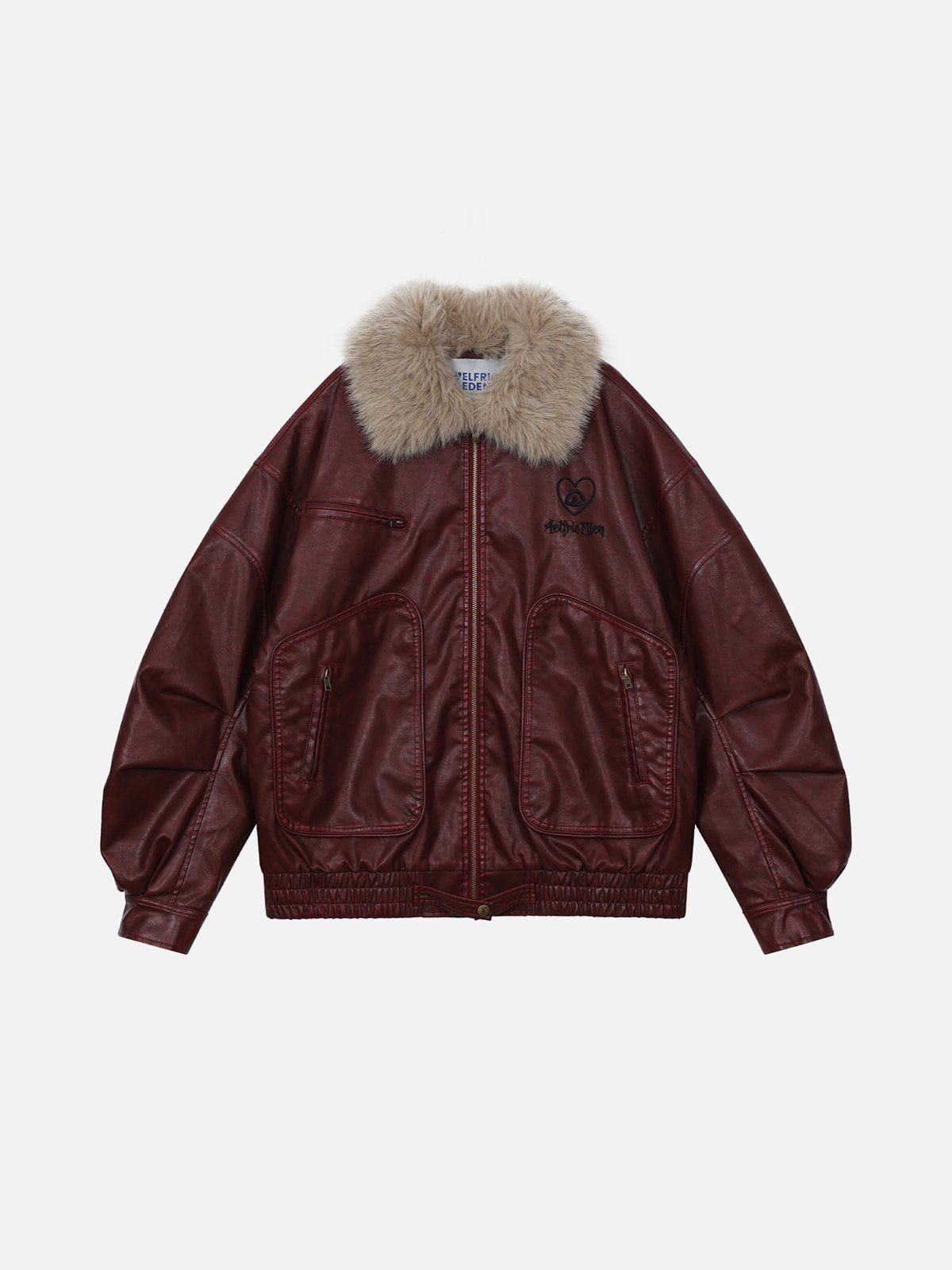 Aelfric Eden Detachable Collar Faux Leather Coat-Limited Sale