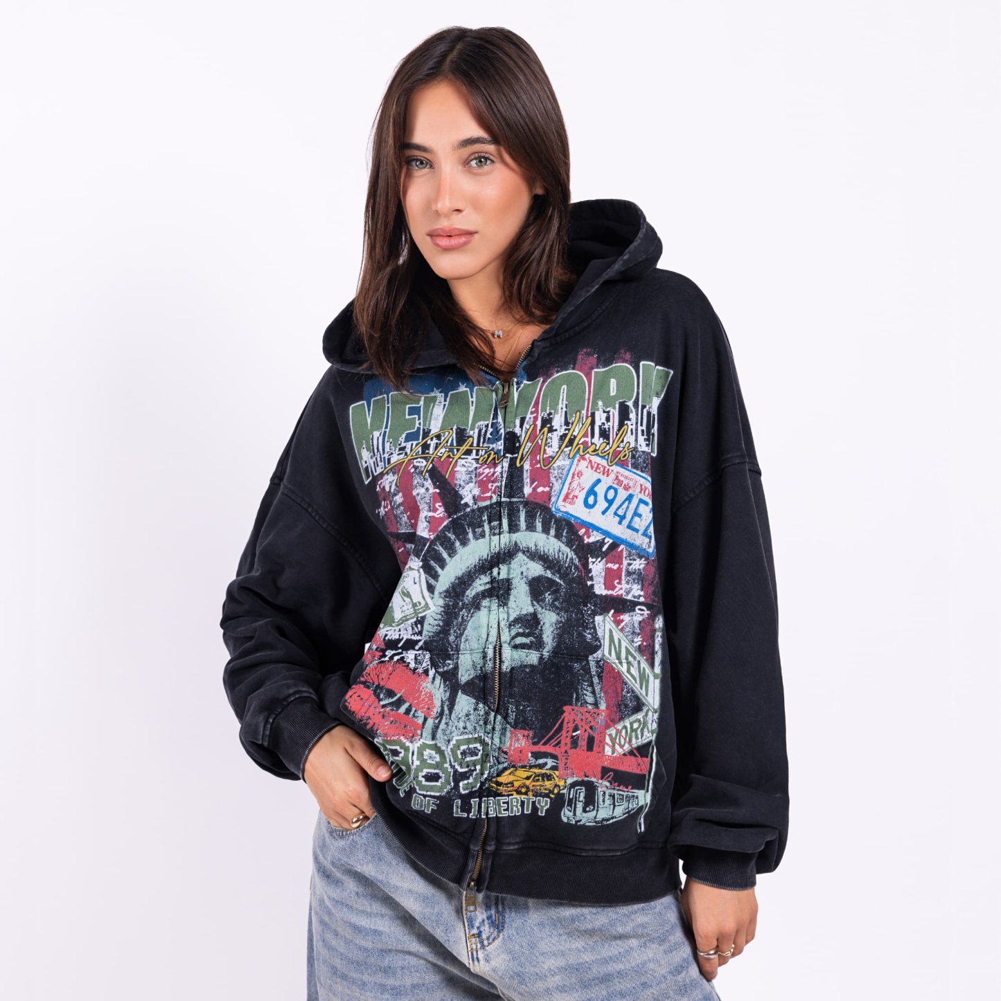 Vintage NEW YORK Zip Hoodie-Limited Sale