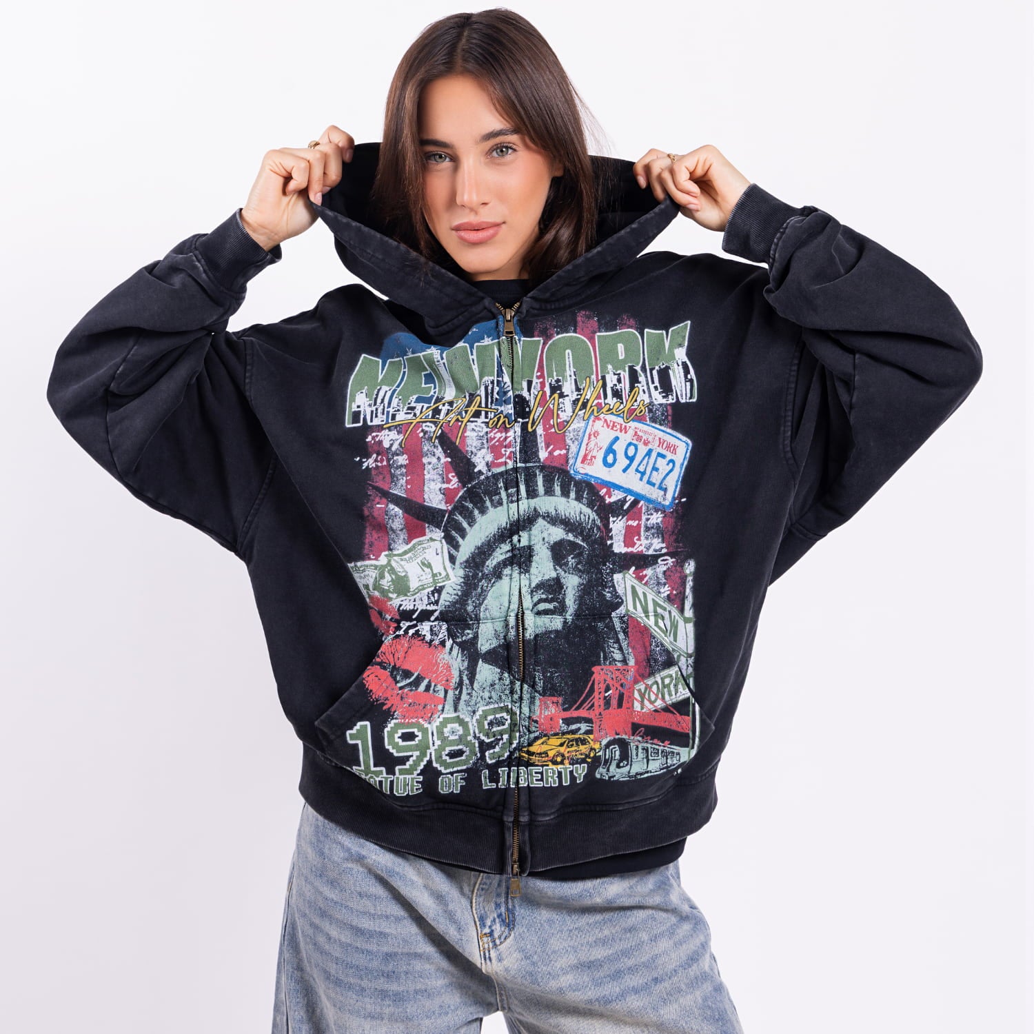 Vintage NEW YORK Zip Hoodie-Limited Sale