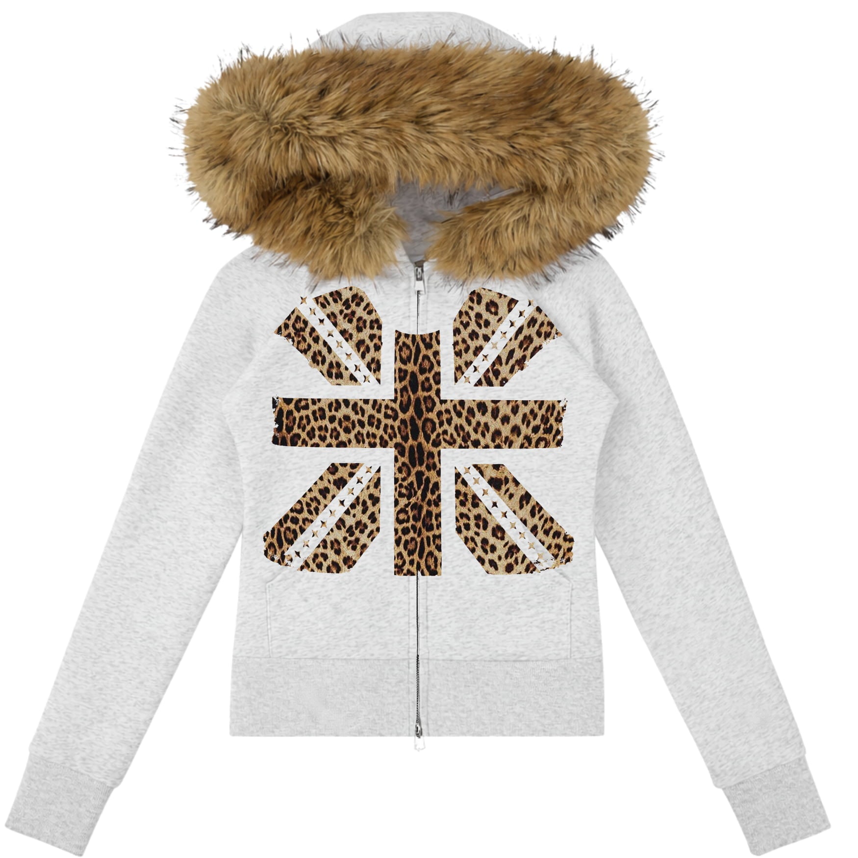 Leopard Flag Slim Faux Fur Hoodie-Limited Sale