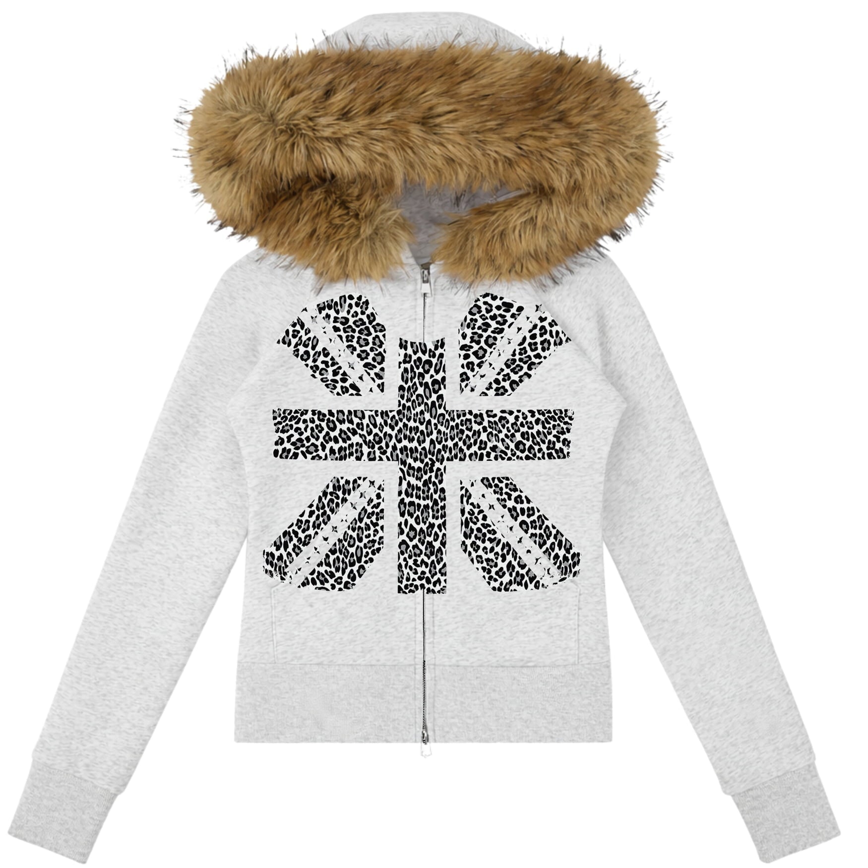 Leopard Flag Slim Faux Fur Hoodie-Limited Sale