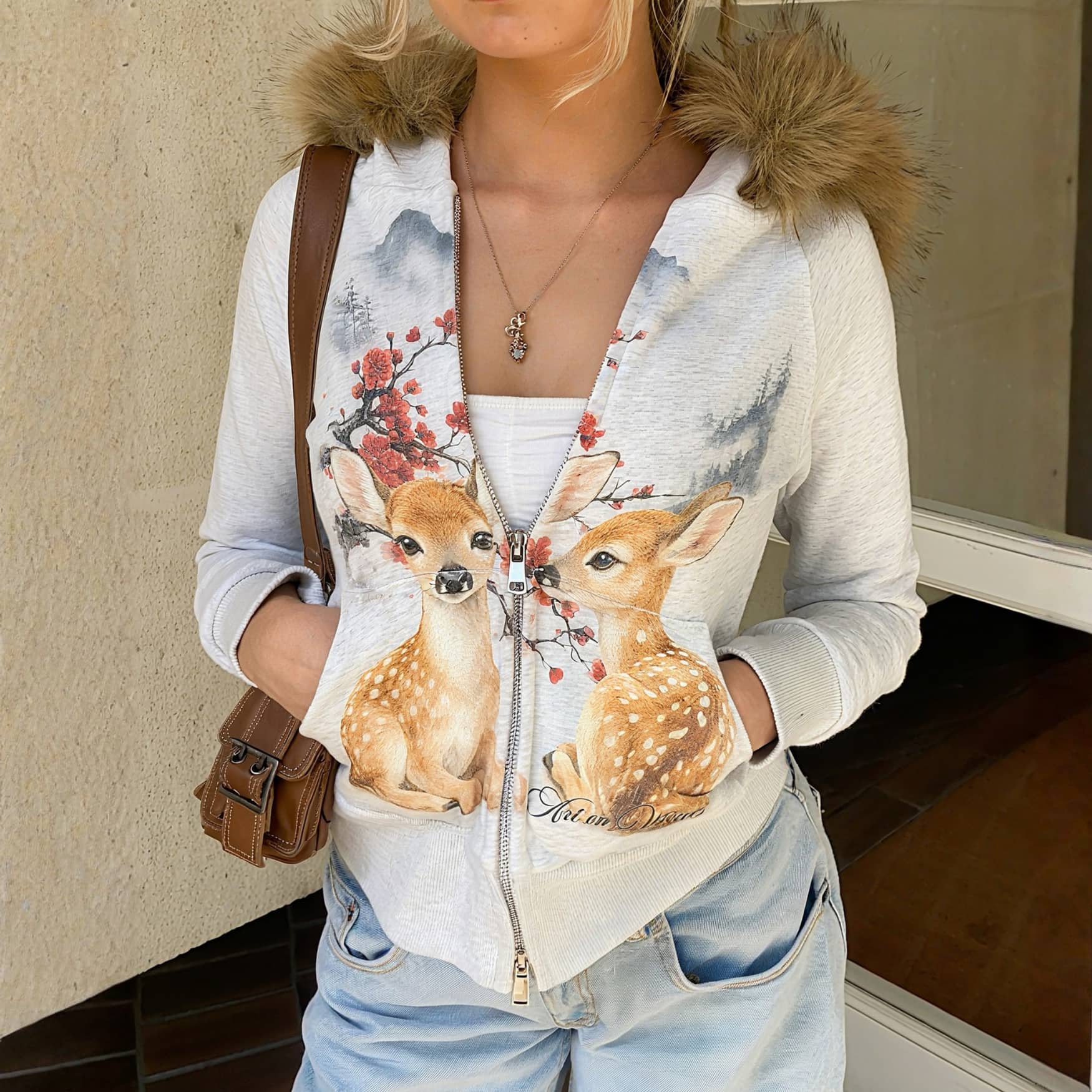 Wild Deer Slim Faux Fur Hoodie-Limited Sale