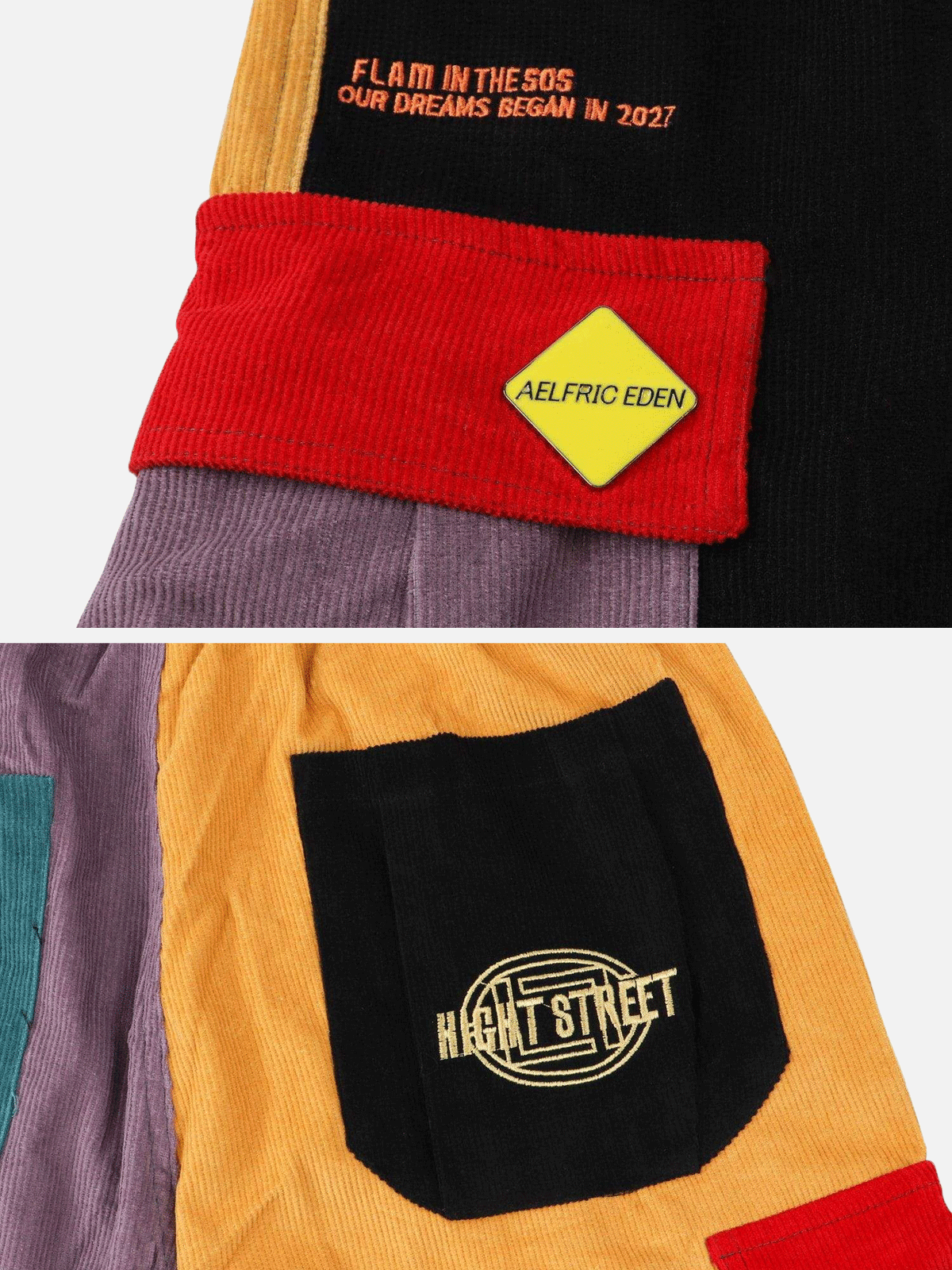 Aelfric Eden "Back to 90's" Patchwork Color Block Corduroy Pants-Limited Sale