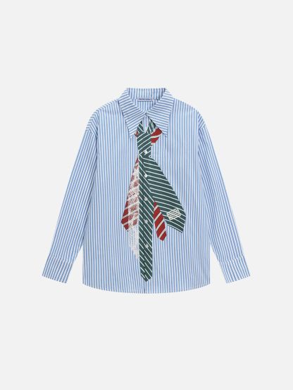 Aelfric Eden Necktie Graphic Stripe Long Sleeve Shirt-Limited Sale