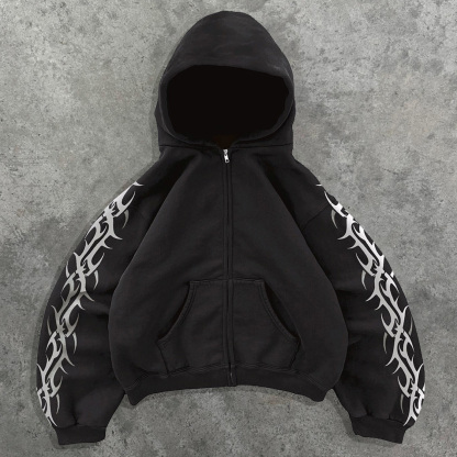 Casual Chain Print Long Sleeve Zipper Hoodies