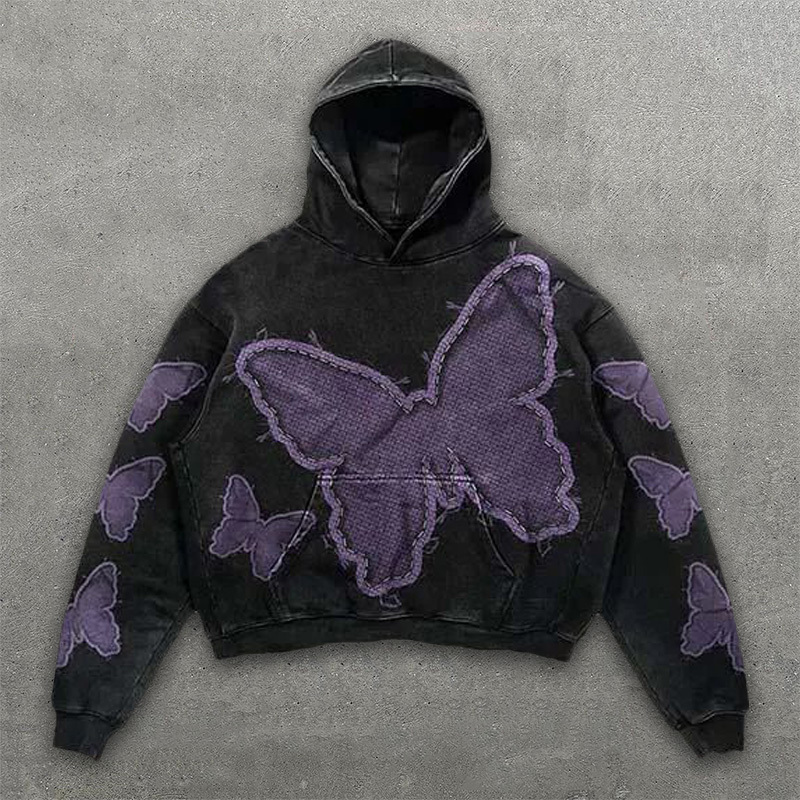 Fashion Butterfly Faux Decal Print Long Sleeve Hoodies