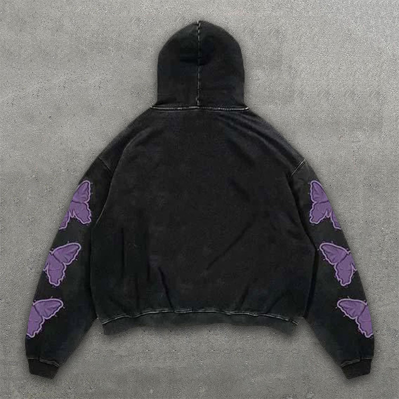 Fashion Butterfly Faux Decal Print Long Sleeve Hoodies