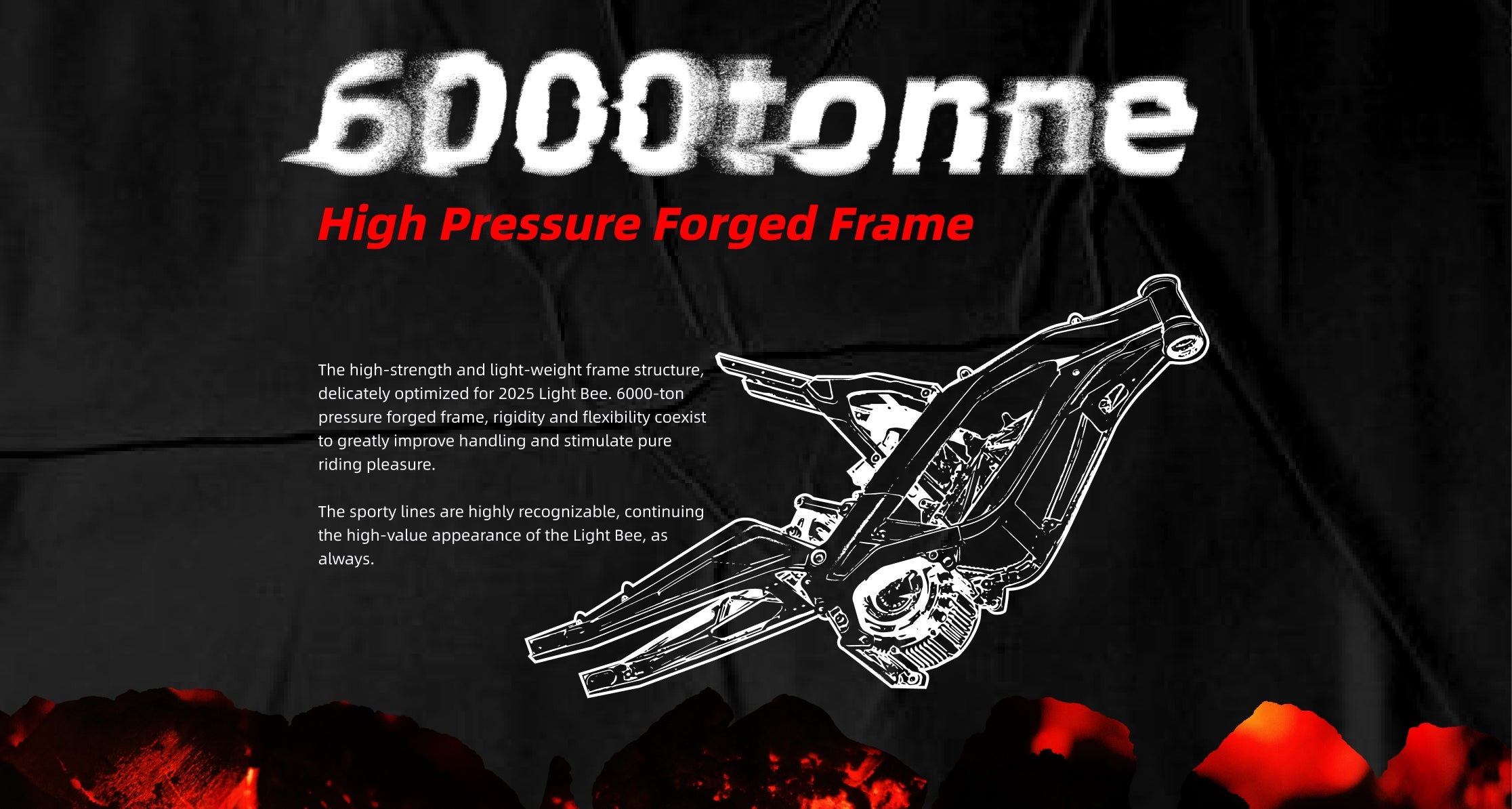 Surron Light Bee X forged frame high pressure 6000 ton lightweight electric dirt bike chassis design