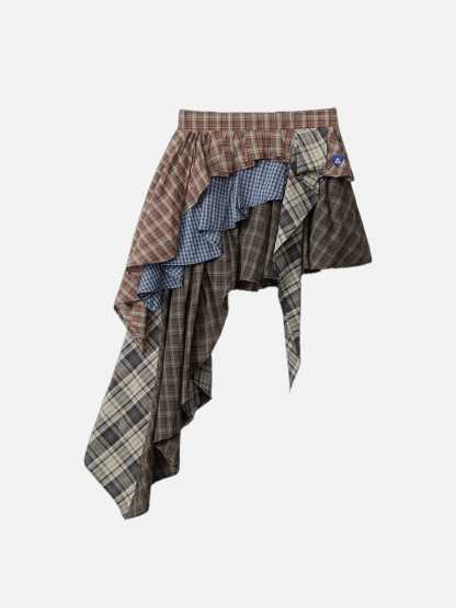 Aelfric Eden Patchwork Plaid Asymmetrical Skirt