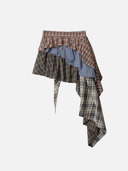 Aelfric Eden Patchwork Plaid Asymmetrical Skirt