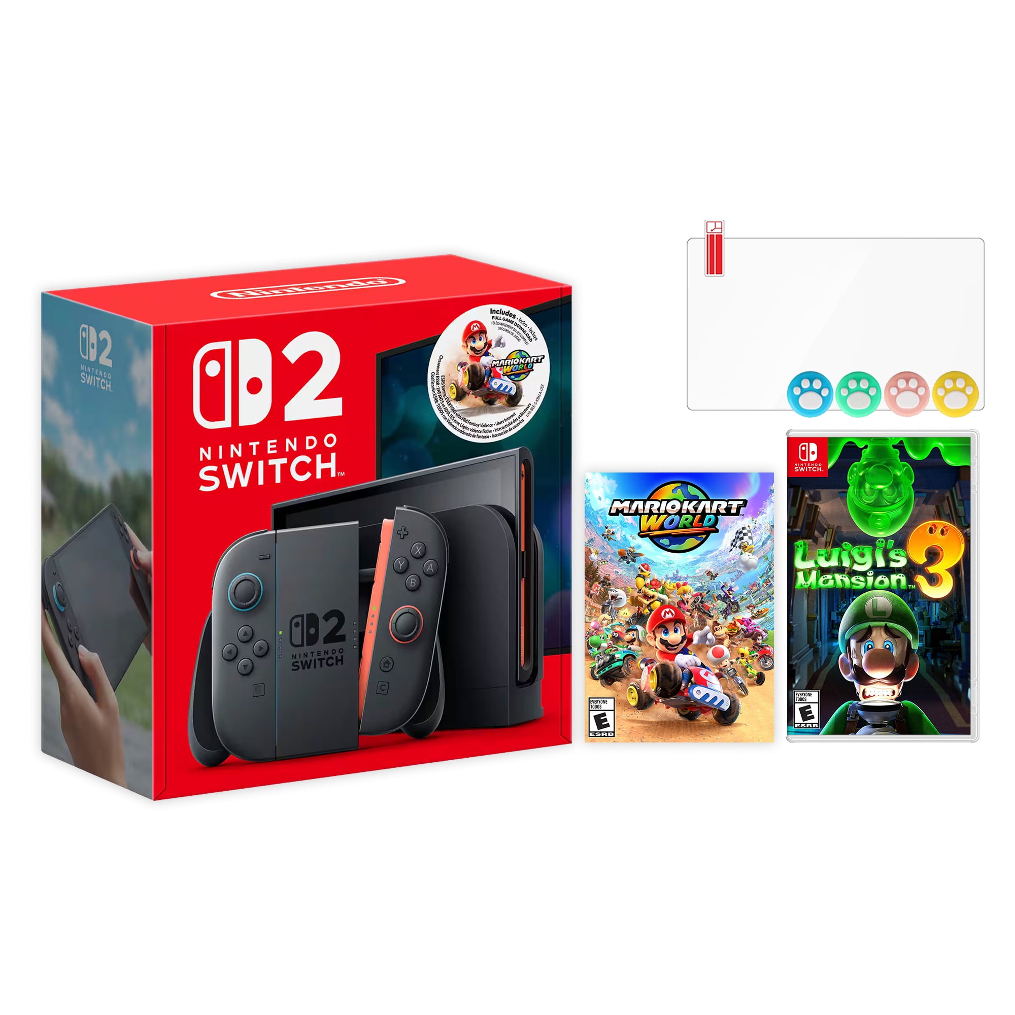 Nintendo Switch 2 Mario Kart World Bundle 256GB 7.9-Inch 1080P Screen, Joy-Con 2 with Mouse Sensor, Dock, with Overcooked! All You Can Eat And Mytrix Joystick Caps & Screen Protector