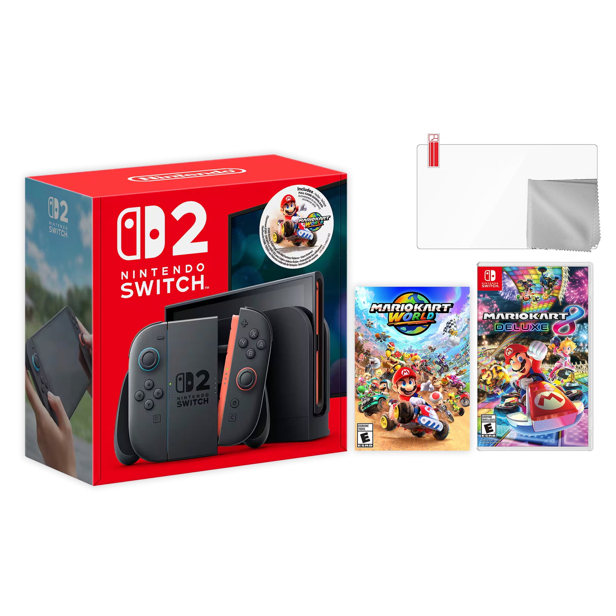 Nintendo Switch 2 Mario Kart World Bundle 256GB 7.9-Inch 1080P Screen, Joy-Con 2 with Mouse Sensor, Dock, with Super Mario Party And Microfiber Cleaning Cloth & Screen Protector