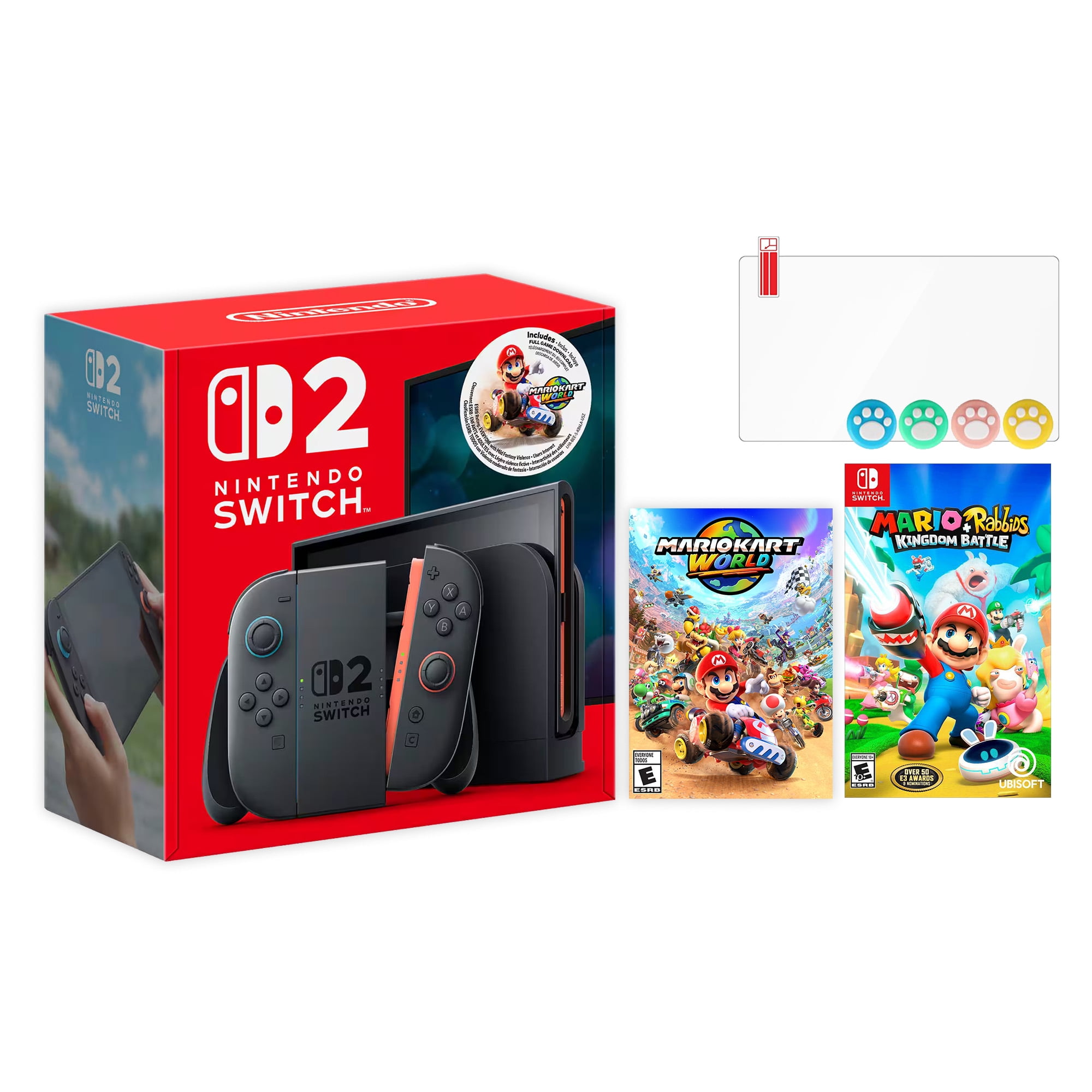Nintendo Switch 2 Mario Kart World Bundle 256GB 7.9-Inch 1080P Screen, Joy-Con 2 with Mouse Sensor, Dock, with Overcooked! All You Can Eat And Mytrix Joystick Caps & Screen Protector
