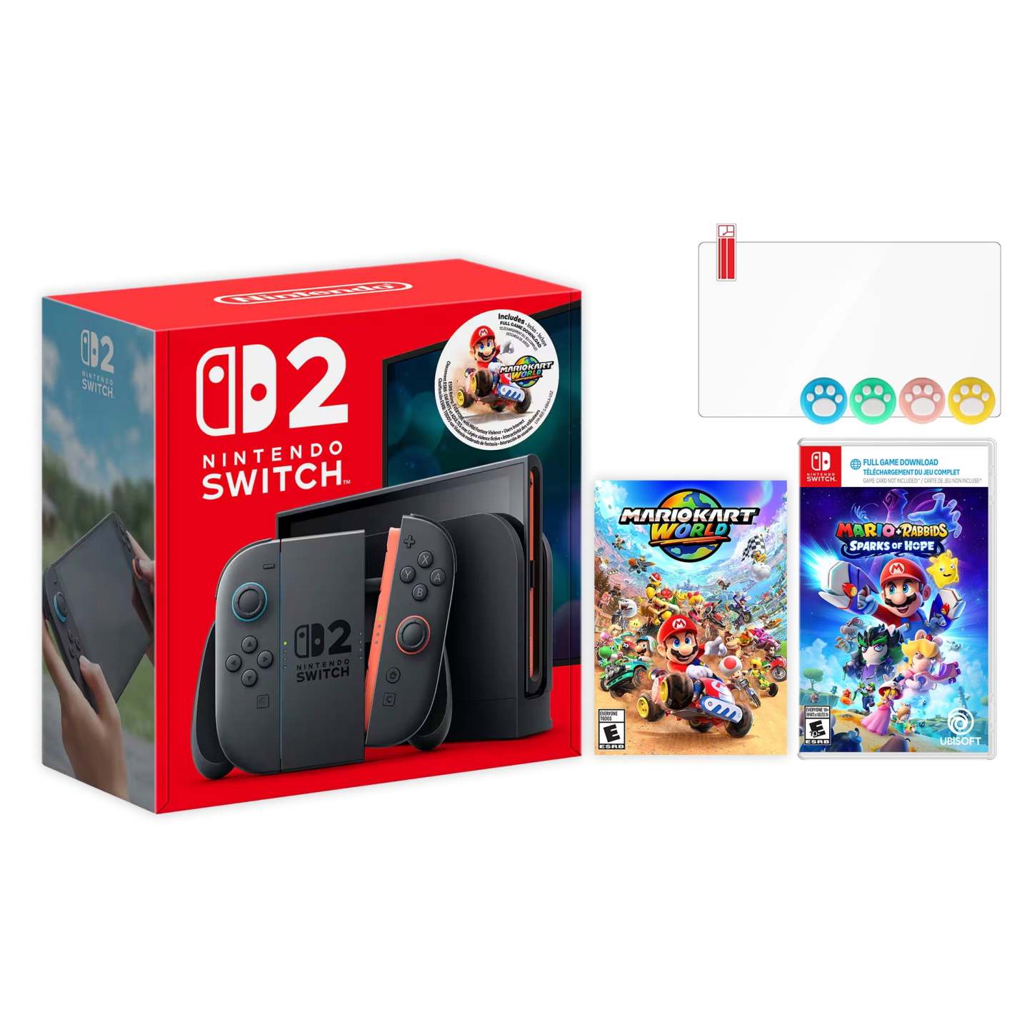 Nintendo Switch 2 Mario Kart World Bundle 256GB 7.9-Inch 1080P Screen, Joy-Con 2 with Mouse Sensor, Dock, with Overcooked! All You Can Eat And Mytrix Joystick Caps & Screen Protector