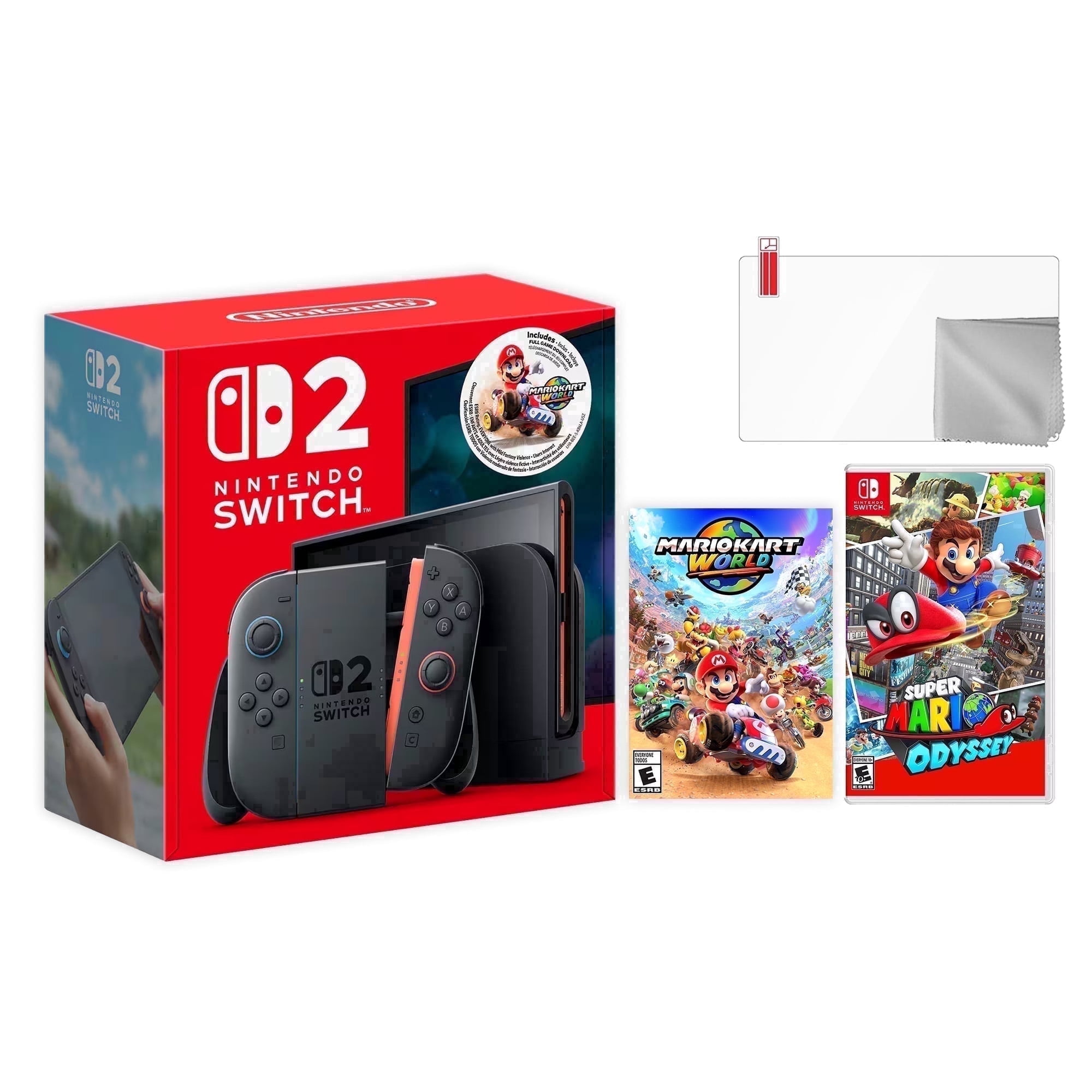 Nintendo Switch 2 Mario Kart World Bundle 256GB 7.9-Inch 1080P Screen, Joy-Con 2 with Mouse Sensor, Dock, with Super Mario Party And Microfiber Cleaning Cloth & Screen Protector