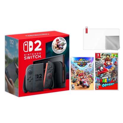 Nintendo Switch 2 Mario Kart World Bundle 256GB 7.9-Inch 1080P Screen, Joy-Con 2 with Mouse Sensor, Dock, with Super Mario Party And Microfiber Cleaning Cloth & Screen Protector