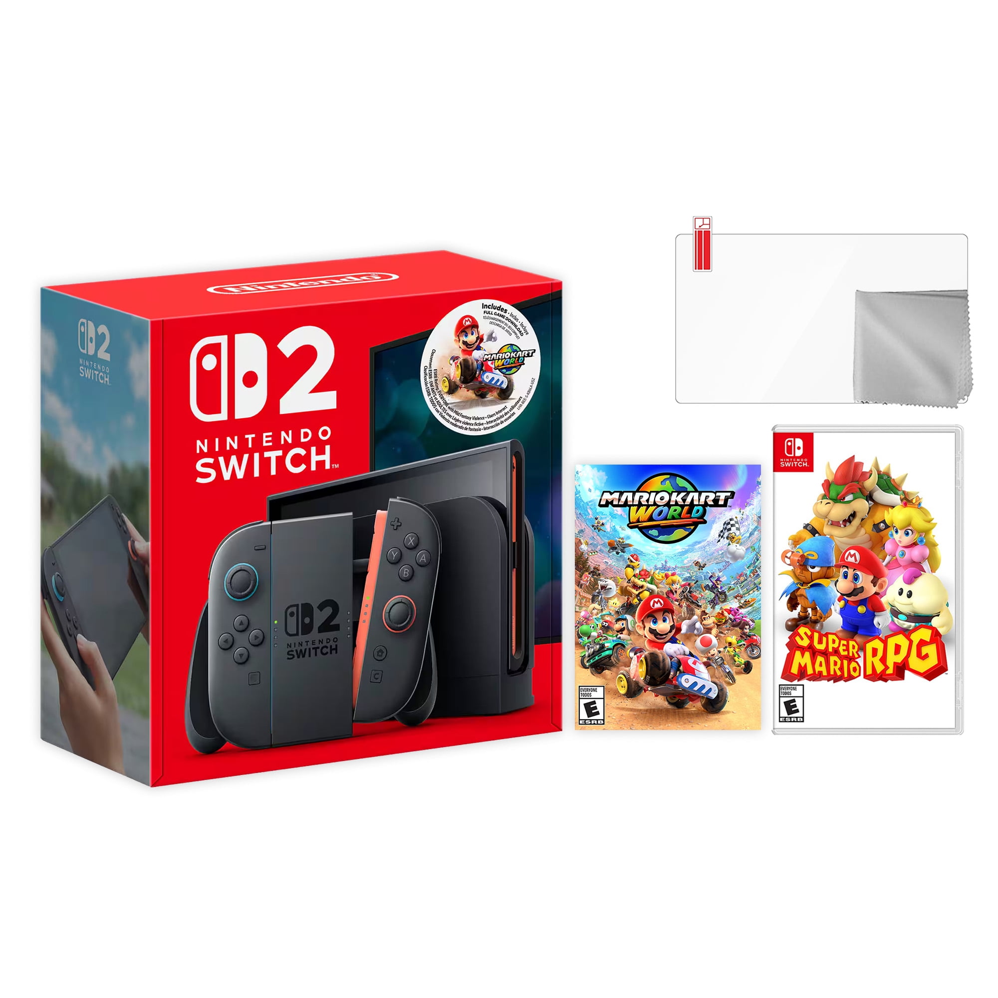 Nintendo Switch 2 Mario Kart World Bundle 256GB 7.9-Inch 1080P Screen, Joy-Con 2 with Mouse Sensor, Dock, with Super Mario Party And Microfiber Cleaning Cloth & Screen Protector